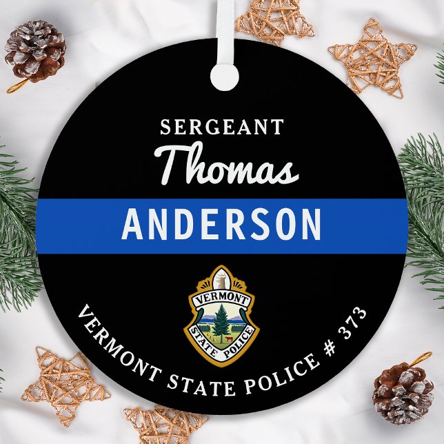 Personalized Thin Blue Line Logo Police Officer Metal Ornament (Creator Uploaded)