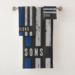 Personalized Thin Blue Line Police      Bath Towel Set