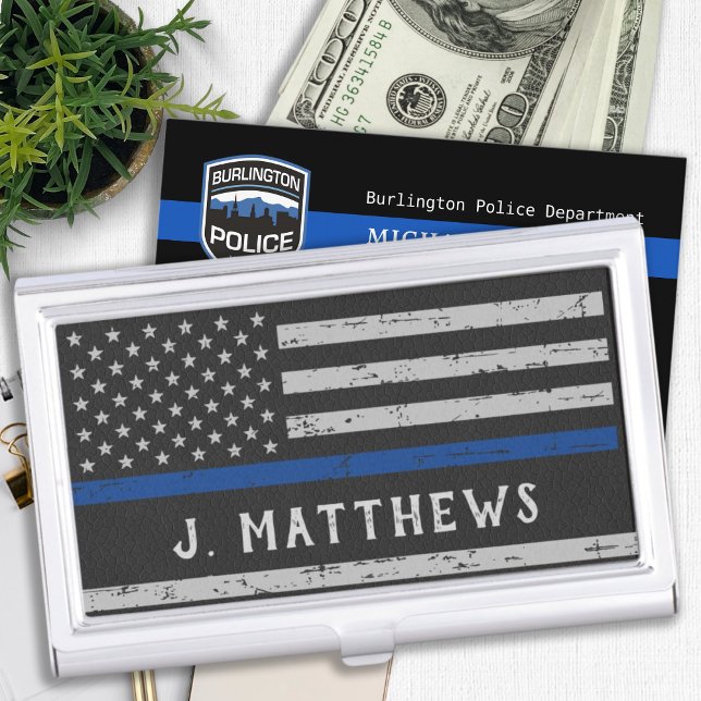 Personalized Thin Blue Line Police Business Card Case (Creator Uploaded)