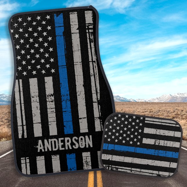 Personalized Thin Blue Line Police Car Floor Mat (Creator Uploaded)