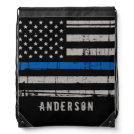 Personalized Thin Blue Line Police Drawstring Bag Personalized Thin Blue Line Police Drawstring Bag