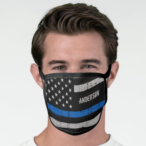 Personalized Thin Blue Line Police Face Mask