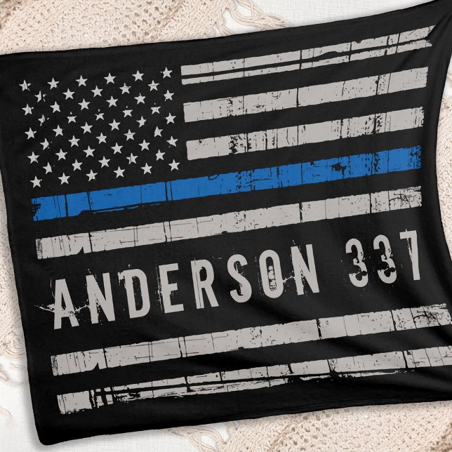 Personalized Thin Blue Line Police Fleece Blanket (Creator Uploaded)