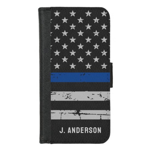 Personalized Thin Blue Line Police iPhone 87 Wallet Case