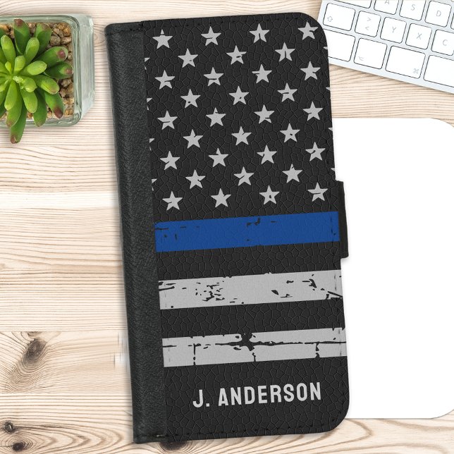 Personalized Thin Blue Line Police iPhone Wallet Case (Creator Uploaded)