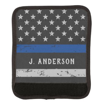 Personalized Thin Blue Line Police Luggage Handle Wrap by BlackDogArtJudy at Zazzle