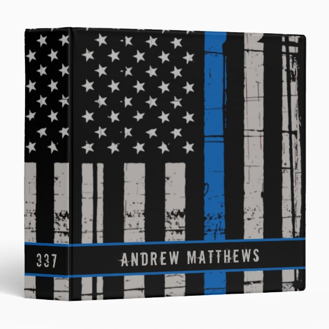 Personalized Thin Blue Line Police Officer 3 Ring Binder (Front/Spine)