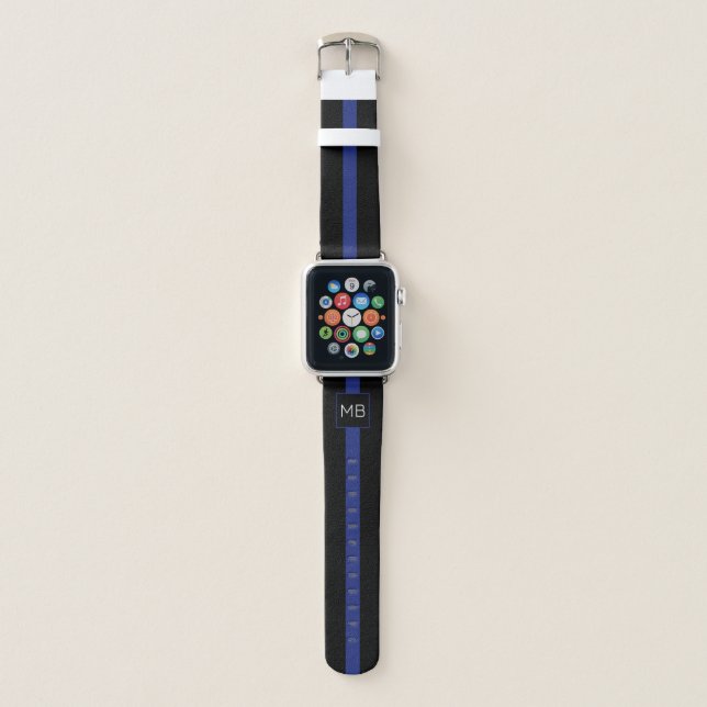 Personalized Thin Blue Line Police Officer Apple Watch Band (Front)