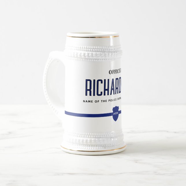 Personalized Thin Blue Line Police Officer Beer Stein (Front Left)