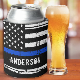 Personalized Thin Blue Line Police Officer Can Cooler