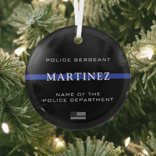 Personalized Thin Blue Line Police Officer Cop Glass Ornament
