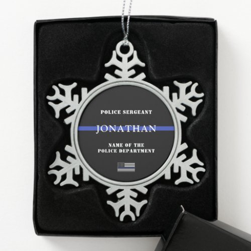 Personalized Thin Blue Line Police Officer Cop Snowflake Pewter Christmas Ornament