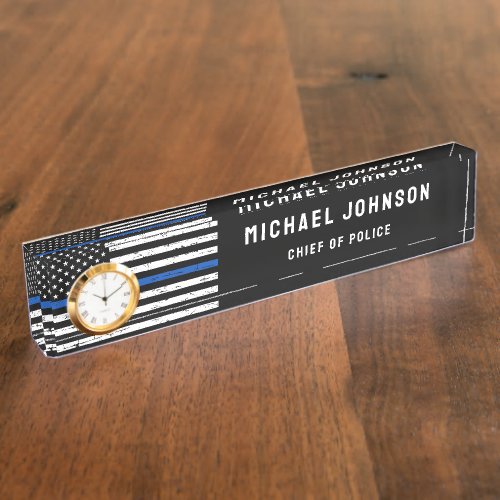 Personalized Thin Blue Line Police Officer Desk Name Plate