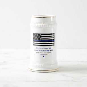 Personalized Thin Blue Line Police Officer Flag Beer Stein