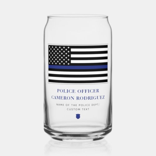 Personalized Thin Blue Line Police Officer Flag Can Glass