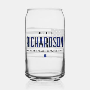 Personalized Thin Blue Line Police Officer Flag Can Glass