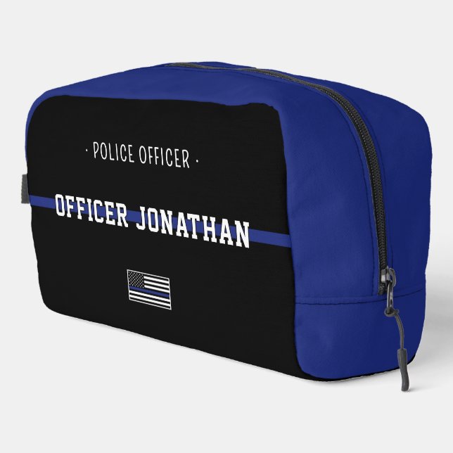Personalized Thin Blue Line Police Officer Flag Dopp Kit (Right Corner)