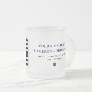 Personalized Thin Blue Line Police Officer Flag Frosted Glass Coffee Mug