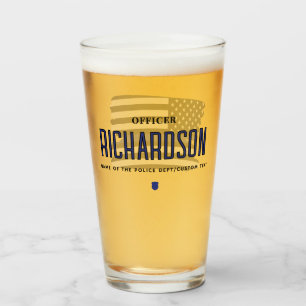 Personalized Thin Blue Line Police Officer Flag Glass