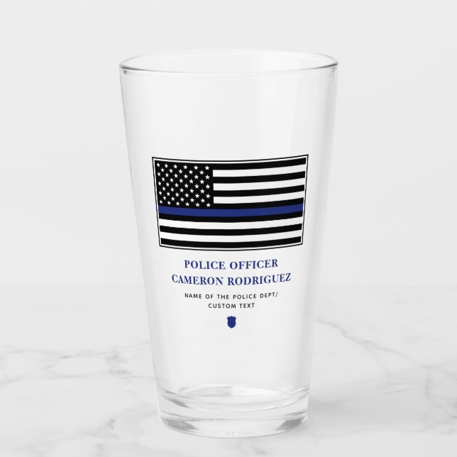 Personalized Thin Blue Line Police Officer Flag Glass (Front)