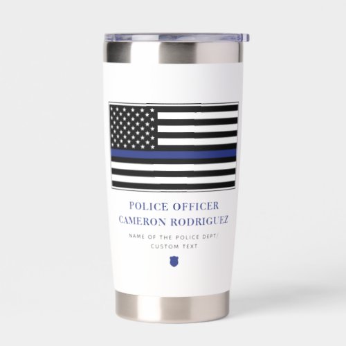 Personalized Thin Blue Line Police Officer Flag Insulated Tumbler