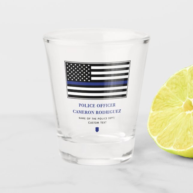 Personalized Thin Blue Line Police Officer Flag Shot Glass (Front)