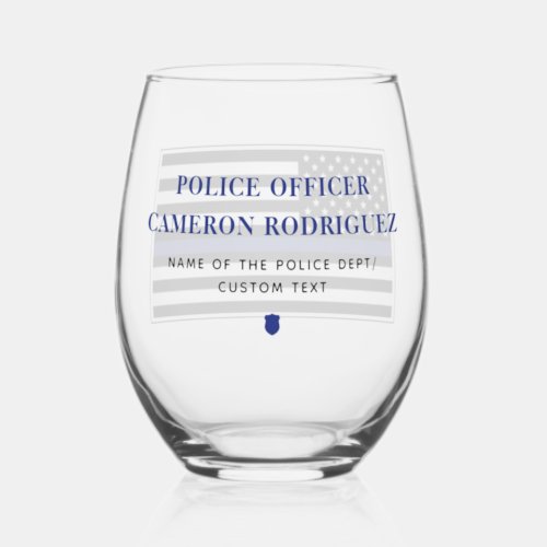 Personalized Thin Blue Line Police Officer Flag Stemless Wine Glass