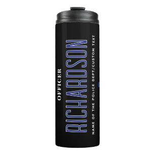 Personalized Thin Blue Line Police Officer Flag Thermal Tumbler