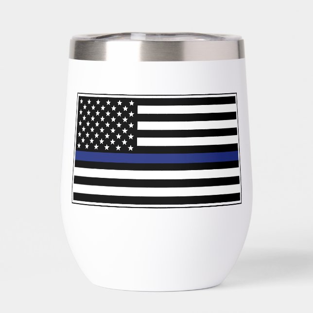 Personalized Thin Blue Line Police Officer Flag Thermal Wine Tumbler (Back)