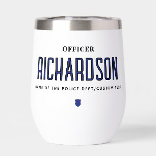 Personalized Thin Blue Line Police Officer Flag Thermal Wine Tumbler