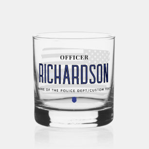 Personalized Thin Blue Line Police Officer Flag Whiskey Glass