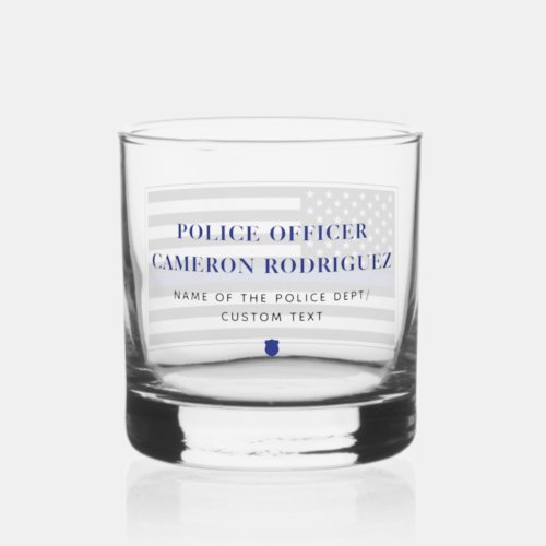 Personalized Thin Blue Line Police Officer Flag Whiskey Glass