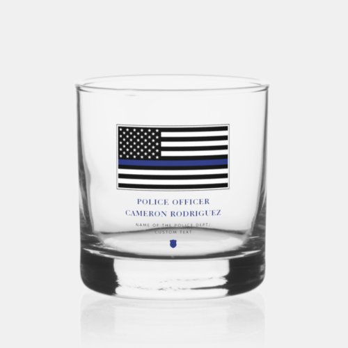 Personalized Thin Blue Line Police Officer Flag Whiskey Glass