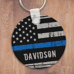 Personalized Thin Blue Line Police Officer Keychain<br><div class="desc">Personalized Thin Blue Line Keychain - American flag in Police Flag colors, distressed design . Personalize with Officer's name, or department. This personalized police keychain is perfect for police departments, or as a memorial keepsake. COPYRIGHT © 2020 Judy Burrows, Black Dog Art - All Rights Reserved. Personalized Thin Blue Line...</div>