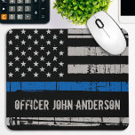 Personalized Thin Blue Line Police Officer Mouse Pad<br><div class="desc">Thin Blue Line Mouse Pad - American flag in Police Flag colors,  distressed design . Personalize with Officer's name. This personalized police officer planner is perfect for police departments. COPYRIGHT © 2020 Judy Burrows,  Black Dog Art - All Rights Reserved. Personalized Thin Blue Line Police Officer Mouse Pad</div>