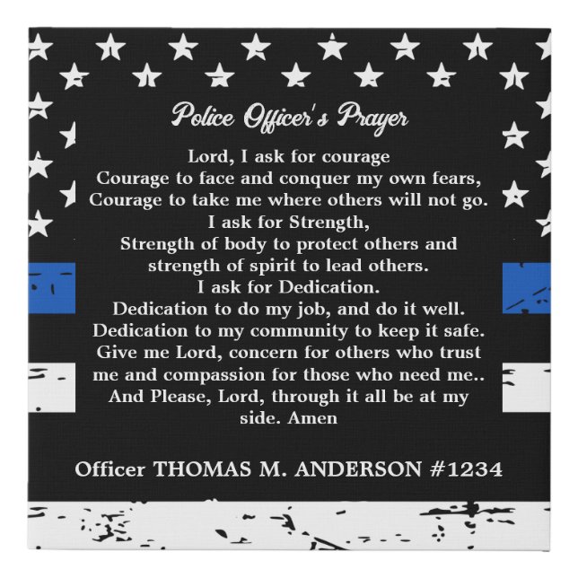 Personalized Thin Blue Line Police Officer Prayer Faux Canvas Print (Front)