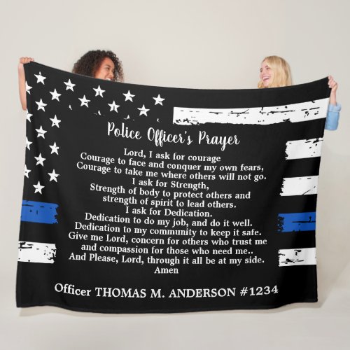 Personalized Thin Blue Line Police Officer Prayer Fleece Blanket