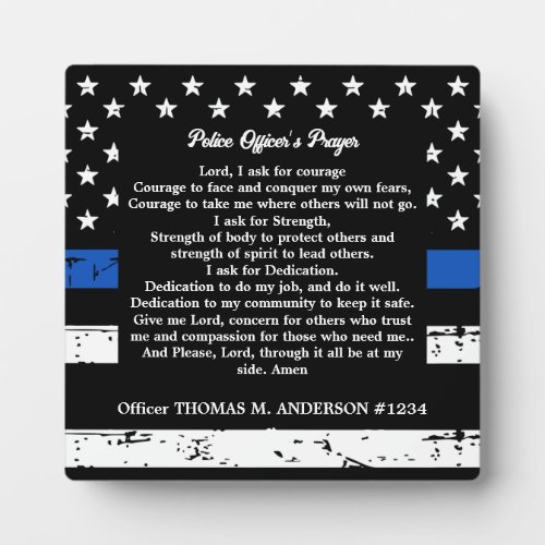 Personalized Thin Blue Line Police Officer Prayer Plaque