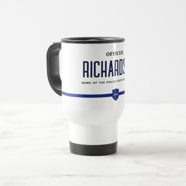 Personalized Thin Blue Line Police Officer Travel Mug (Front Left)