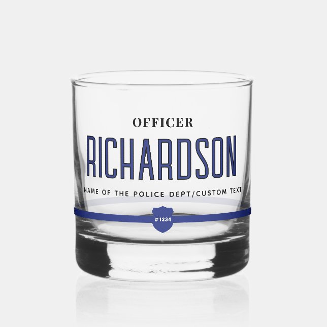 Personalized Thin Blue Line Police Officer Whiskey Glass (Left)