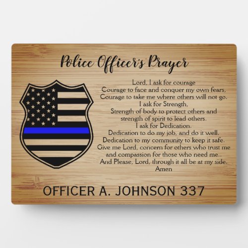 Personalized Thin Blue Line Police Prayer Plaque