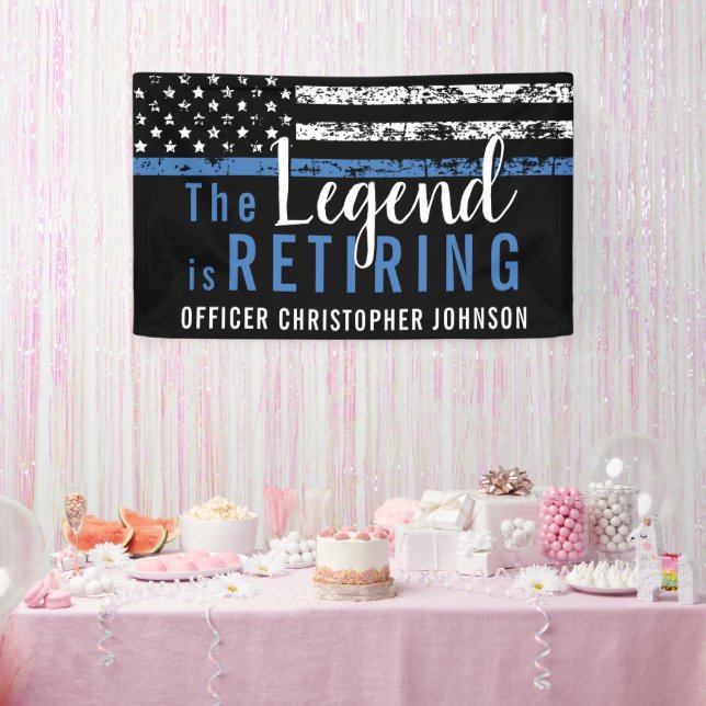 Personalized Thin Blue Line Police Retirement Banner (Party)