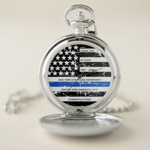 Personalized Thin Blue Line Police Retirement Pocket Watch