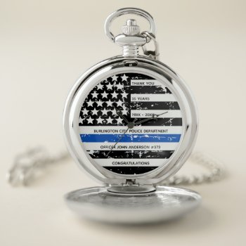 Personalized Thin Blue Line Police Retirement Pocket Watch by BlackDogArtJudy at Zazzle