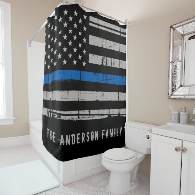 Personalized Thin Blue Line Police Shower Curtain (In Situ)