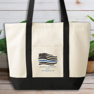 Personalized Thin Blue Line Police Tote Bag