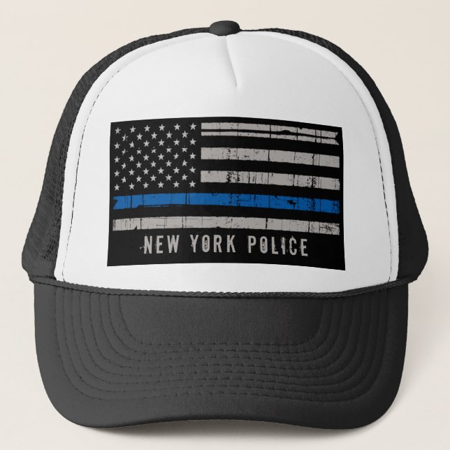 Personalized Thin Blue Line Police Trucker Hat (Front)