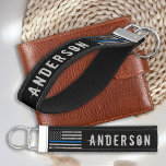 Personalized Thin Blue Line Police Wrist Keychain<br><div class="desc">Thin Blue Line Keychain - American flag in Police Flag colors, distressed design . Personalize with police officers name, family name or your text. This personalized police keychain is perfect for police and law enforcement departments, families and all those who support them . COPYRIGHT © 2020 Judy Burrows, Black Dog...</div>