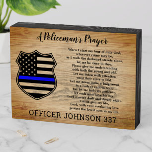 Personalized Thin Blue Line Policeman's Prayer Wooden Box Sign