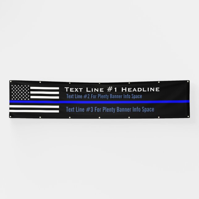 Personalized Thin Blue Line US Flag Long Display Banner (Horizontal)